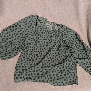 Who What Wear Green Polka Dot Blouse